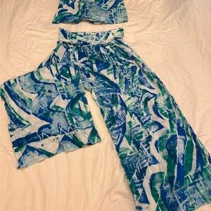 Vintage Cotton Blue and Green Abstract Print Set